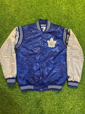 NHL Toronto Maple Leafs starter bomber satin button up jacket size medium